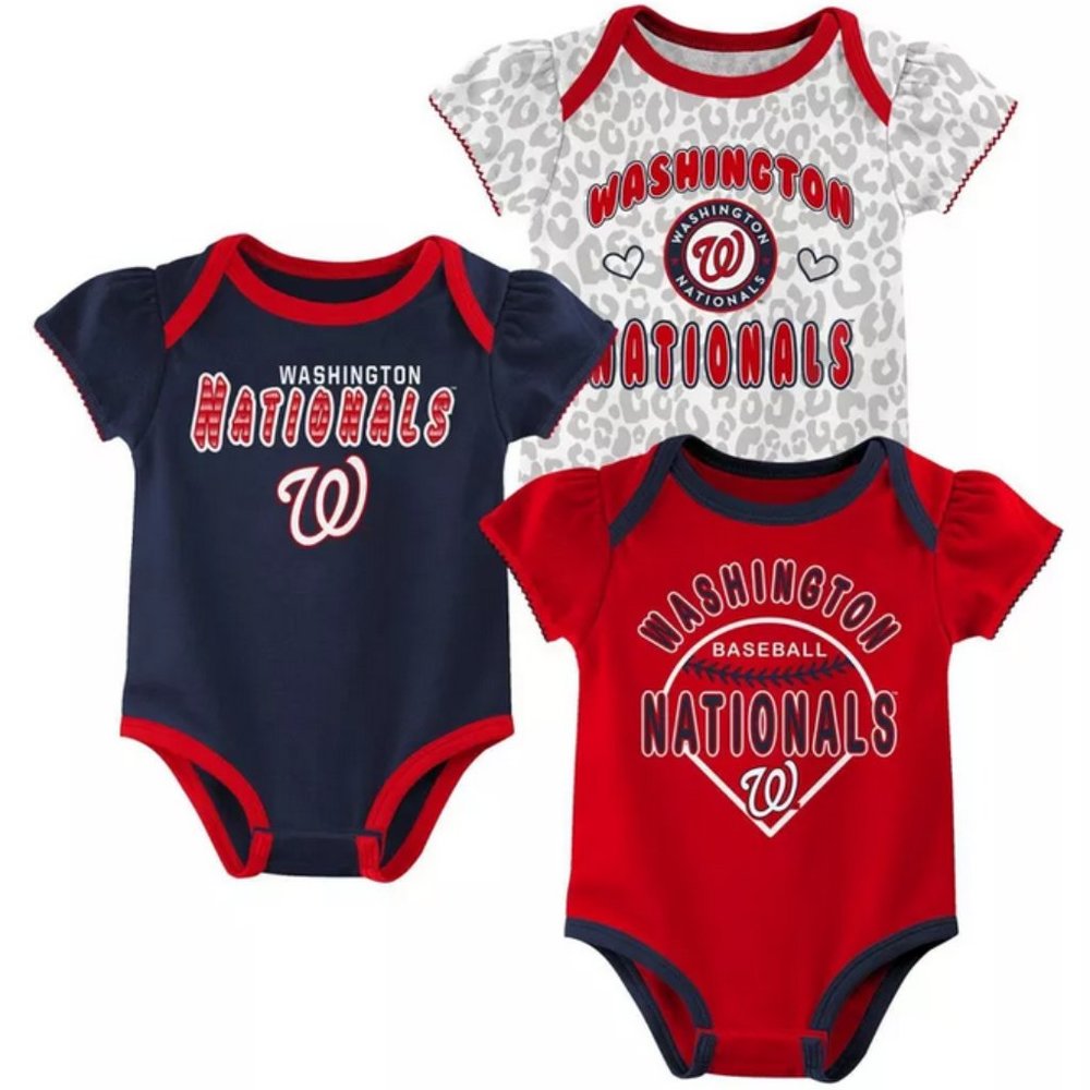 MLB Washington Nationals Infant Girls' 3pk Bodysuits - 3-6M